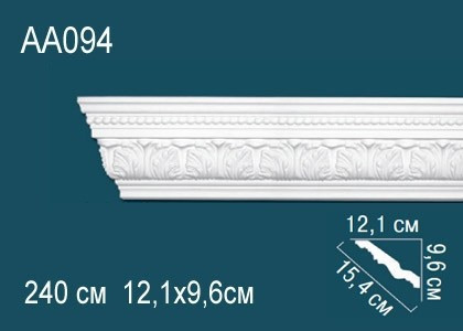 Потолочный плинтус полиуретановый с орнаментом Перфект AA094 96х154х121 мм 240 см белый