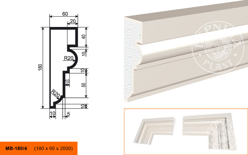 Заказать Молдинг LepninaPlast МВ-180/4 180х60х2000 мм из полистирола с покрытием белый 