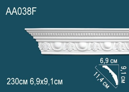 Заказать Гибкий потолочный плинтус полиуретановый с орнаментом Перфект AA038F 91х114х69 мм 230 см белый 