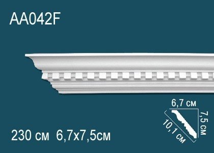 Гибкий потолочный плинтус полиуретановый с орнаментом Перфект AA042F 75х101х67 мм 230 см белый