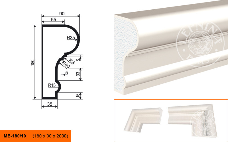Заказать Молдинг LepninaPlast МВ-180/10 180х90х2000 мм из полистирола с покрытием белый 