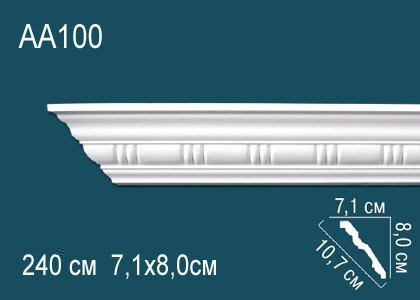 Потолочный плинтус полиуретановый с орнаментом Перфект AA100 80х107х71 мм 240 см белый