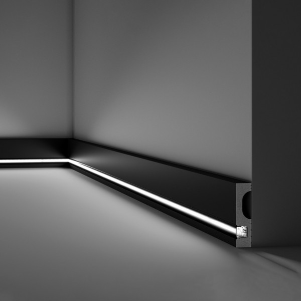Черный напольный плинтус под скрытую LED подсветку NMC Wallstyl IL11 BL 80х20 мм 200 см