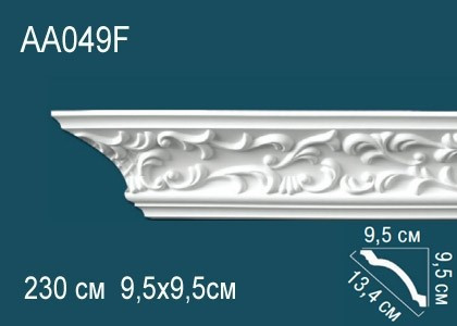 Гибкий потолочный плинтус полиуретановый с орнаментом Перфект AA049F 95х134х95 мм 230 см белый