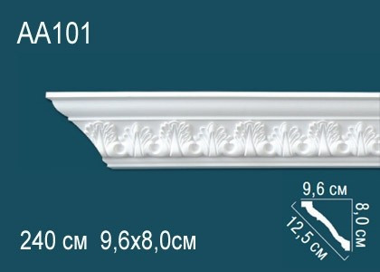 Потолочный плинтус полиуретановый с орнаментом Перфект AA101 80х125х96 мм 240 см белый