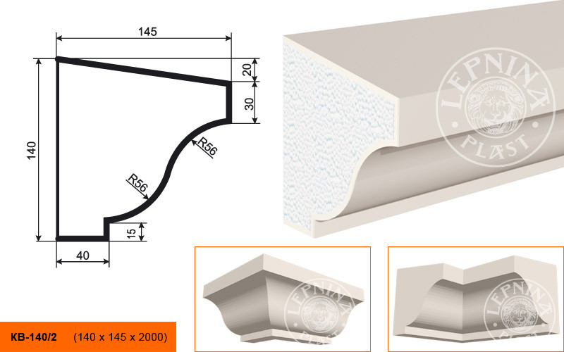 Заказать Потолочный плинтус LepninaPlast КВ-140/2 140х145х2000 мм из полистирола с покрытием белый 