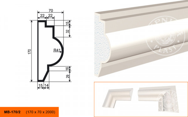 Молдинг LepninaPlast МВ-170/2 170х70х2000 мм из полистирола с покрытием белый