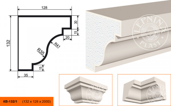 Потолочный плинтус LepninaPlast КВ-132/1 132х128х2000 мм из полистирола с покрытием белый