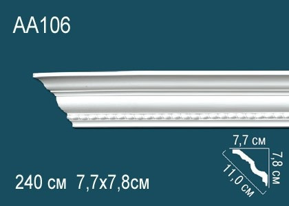 Потолочный плинтус полиуретановый с орнаментом Перфект AA106 78х110х77 мм 240 см белый