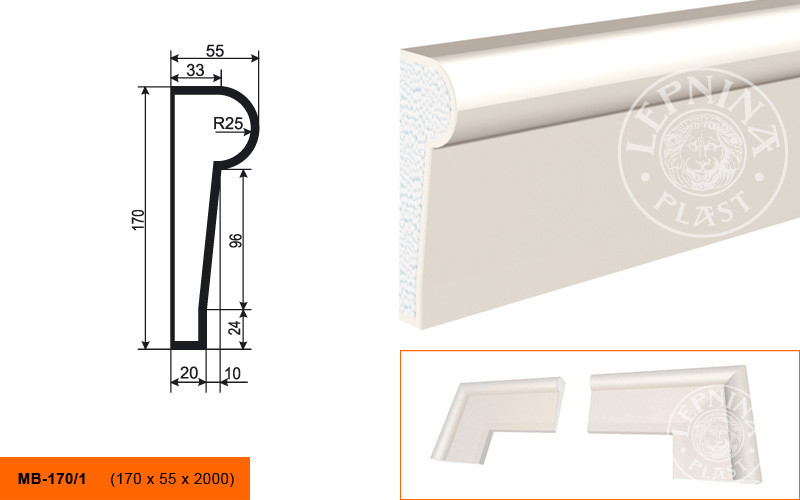Заказать Молдинг LepninaPlast МВ-170/1 170х55х2000 мм из полистирола с покрытием белый 