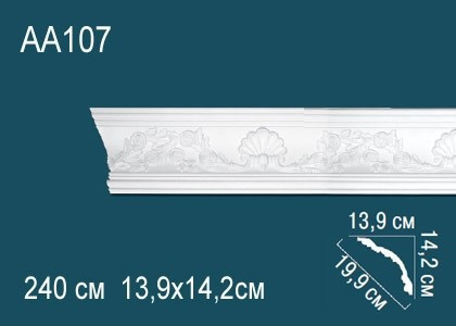 Потолочный плинтус полиуретановый с орнаментом Перфект AA107 142х199х139 мм 240 см белый