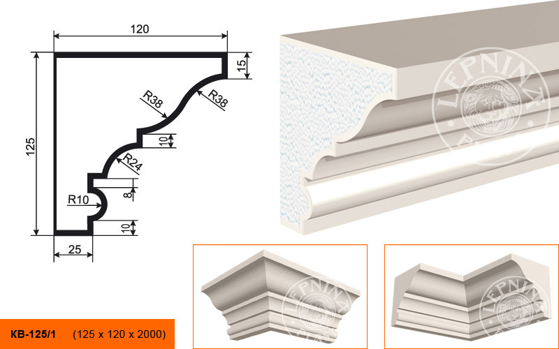 Заказать Потолочный плинтус LepninaPlast КВ-125/1 125х120х2000 мм из полистирола с покрытием белый 