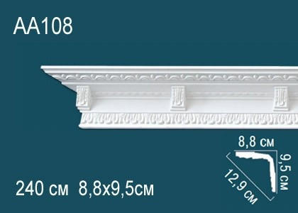 Потолочный плинтус полиуретановый с орнаментом Перфект AA108 95х129х88 мм 240 см белый