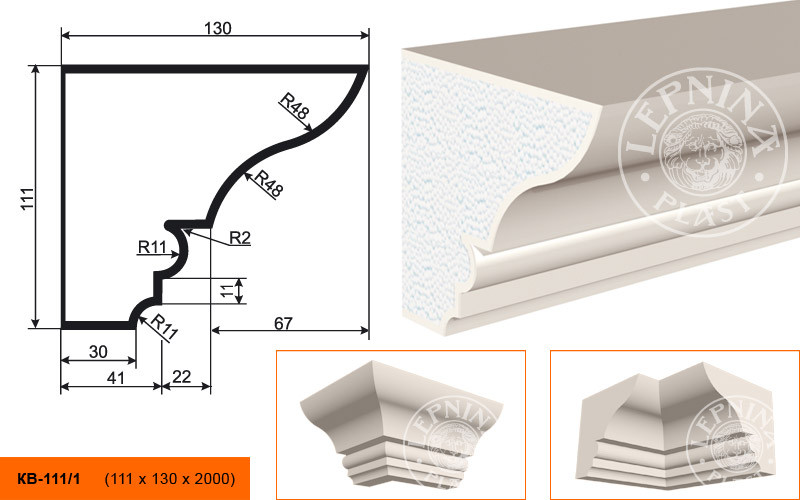 Заказать Потолочный плинтус LepninaPlast КВ-111/1 111х130х2000 мм из полистирола с покрытием белый 