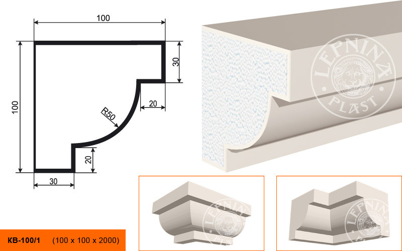 Заказать Потолочный плинтус LepninaPlast КВ-100/1 100х100х2000 мм из полистирола с покрытием белый 