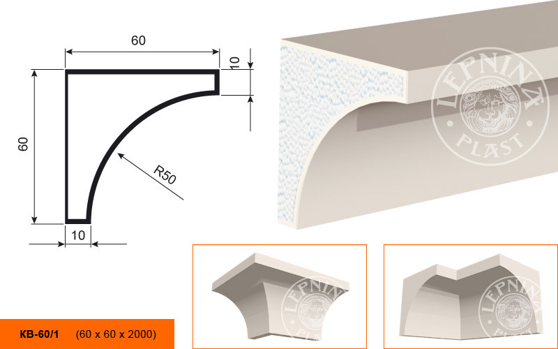 Заказать Потолочный плинтус LepninaPlast КВ-60/1 60х60х2000 мм из полистирола с покрытием белый 