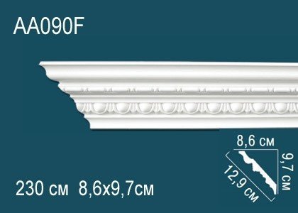 Гибкий потолочный плинтус полиуретановый с орнаментом Перфект AA090F 97х129х86 мм 230 см белый