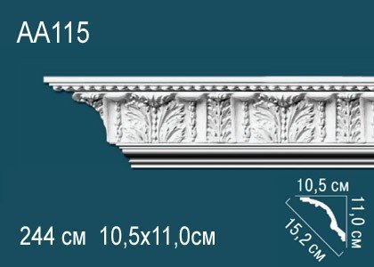 Потолочный плинтус полиуретановый с орнаментом Перфект AA115 110х152х105 мм 244 см белый