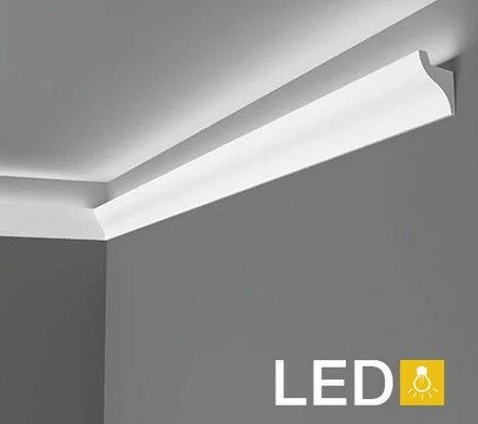 Потолочный плинтус под скрытую LED подсветку NMC Wallstyl IL3 50х32 200 см белого цвета