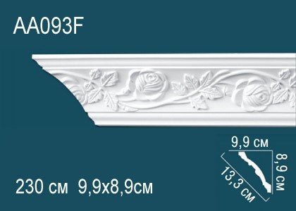 Гибкий потолочный плинтус полиуретановый с орнаментом Перфект AA093F 89х133х99 мм 230 см белый