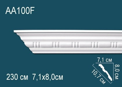 Гибкий потолочный плинтус полиуретановый с орнаментом Перфект AA100F 80х107х71 мм 230 см белый