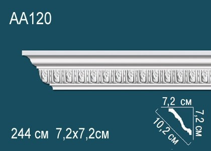 Потолочный плинтус полиуретановый с орнаментом Перфект AA120 72х102х72 мм 244 см белый