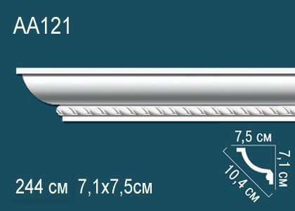 Потолочный плинтус полиуретановый с орнаментом Перфект AA121 71х104х75 мм 244 см белый