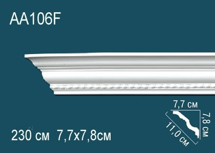 Гибкий потолочный плинтус полиуретановый с орнаментом Перфект AA106F 78х110х77 мм 230 см белый