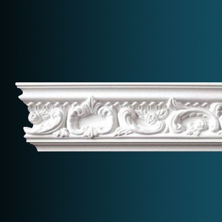 Гибкий потолочный плинтус полиуретановый с орнаментом Перфект AA201F 116х129х56 мм 230 см белый