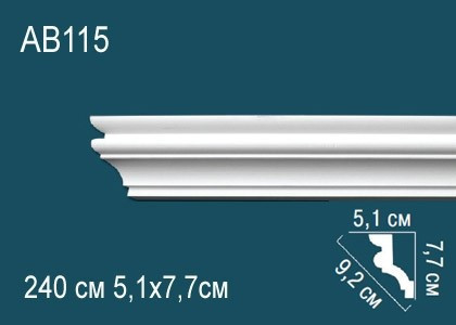 Потолочный плинтус полиуретановый Перфект AB115 77х92х51 мм 240 см белый