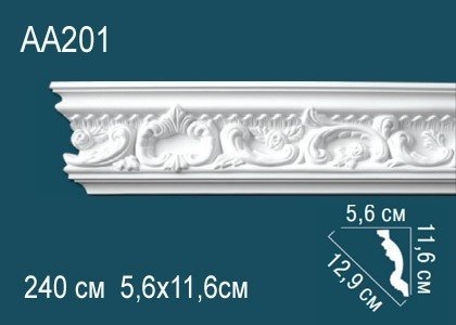 Потолочный плинтус полиуретановый с орнаментом Перфект AA201 116х129х56 мм 240 см белый