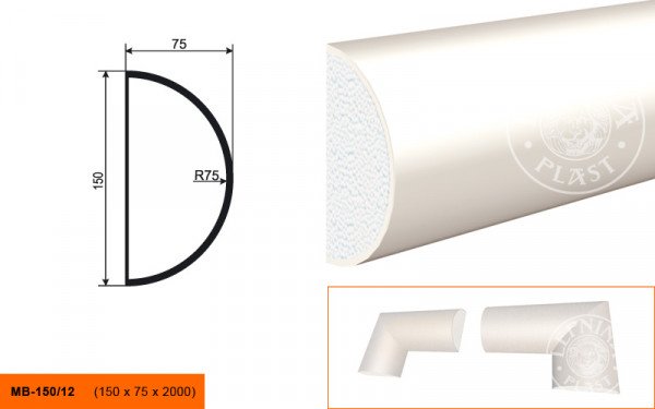 Молдинг LepninaPlast МВ-150/12 150х75х2000 мм из полистирола с покрытием белый