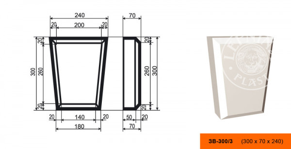 Замок фасадный LepninaPlast ЗВ-300/3 300х70х240 мм из полистирола с покрытием белый