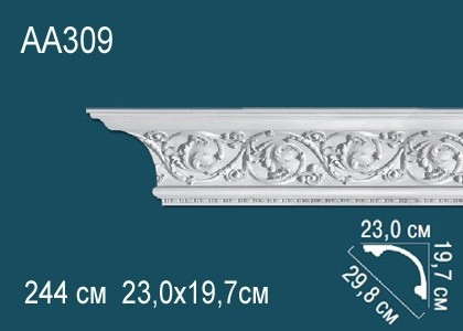 Потолочный плинтус полиуретановый с орнаментом Перфект AA309 197х298х230 мм 244 см белый