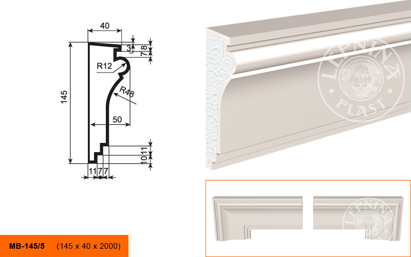 Заказать Молдинг LepninaPlast МВ-145/5 145х50х2000 мм из полистирола с покрытием белый 