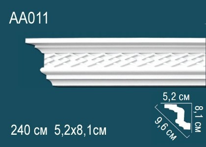 Потолочный плинтус полиуретановый с орнаментом Перфект AA011 81х96х52 мм 240 см белый