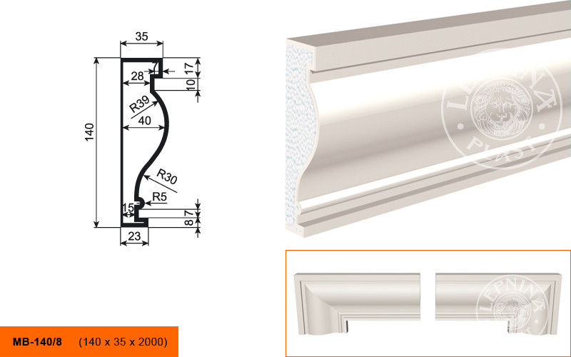 Заказать Молдинг LepninaPlast МВ-140/8 140х40х2000 мм из полистирола с покрытием белый 