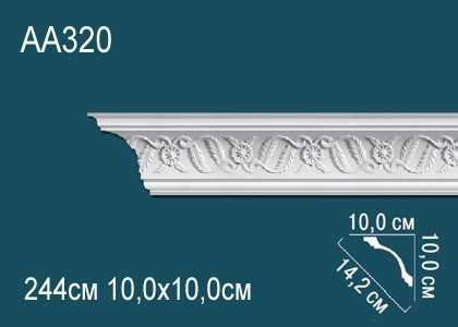 Потолочный плинтус полиуретановый с орнаментом Перфект AA320 100х142х100 мм 244 см белый