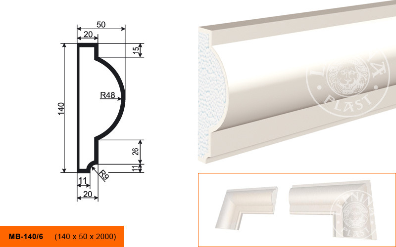 Заказать Молдинг LepninaPlast МВ-140/6 140х50х2000 мм из полистирола с покрытием белый 