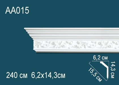 Потолочный плинтус полиуретановый с орнаментом Перфект AA015 143х155х62 мм 240 см белый