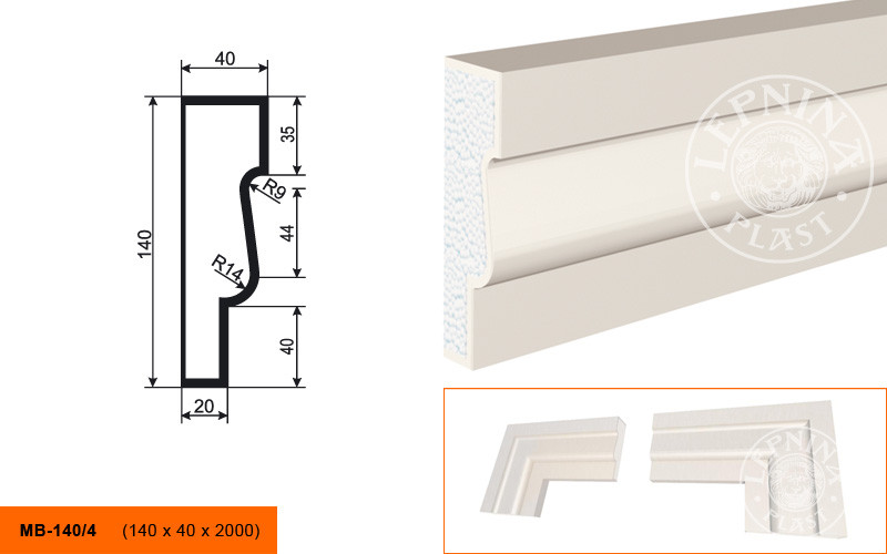 Заказать Молдинг LepninaPlast МВ-140/4 140х40х2000 мм из полистирола с покрытием белый 