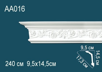 Потолочный плинтус полиуретановый с орнаментом Перфект AA016 145х173х95 мм 240 см белый