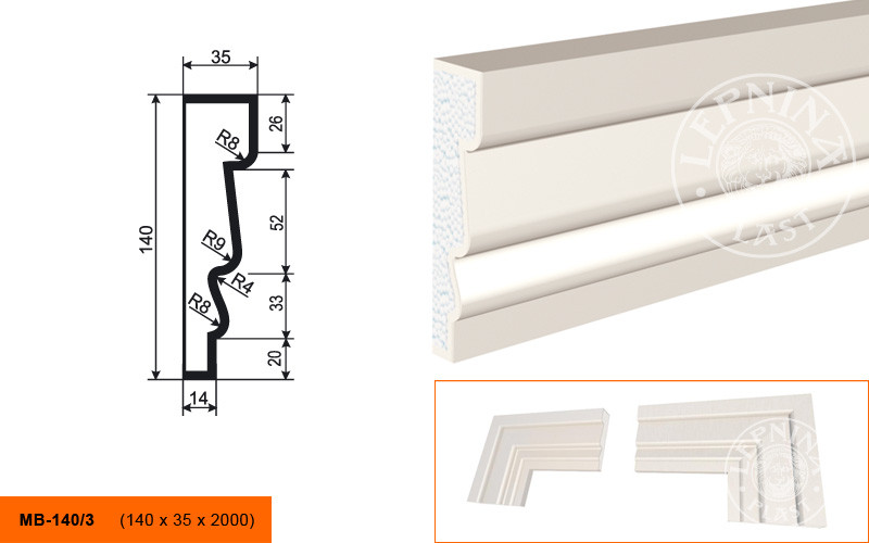 Заказать Молдинг LepninaPlast МВ-140/3 140х35х2000 мм из полистирола с покрытием белый 