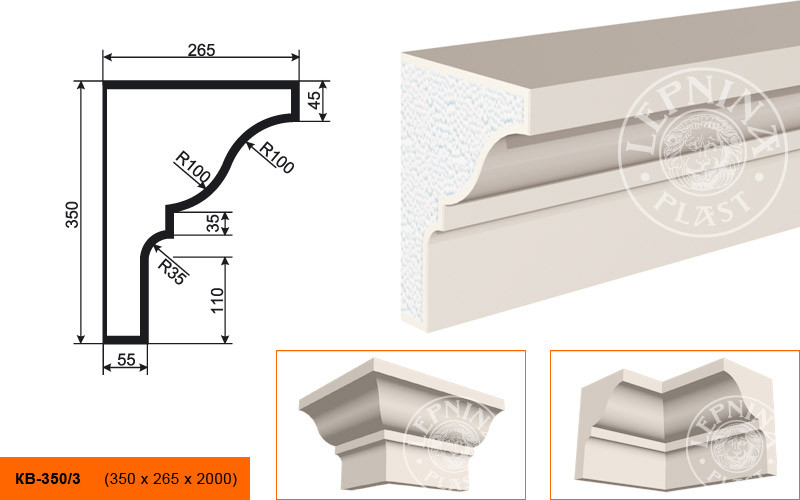 Заказать Потолочный плинтус LepninaPlast КВ-350/3 350х265х2000 мм из полистирола с покрытием белый 