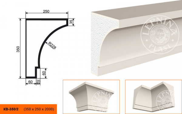 Потолочный плинтус LepninaPlast КВ-350/2 350х250х2000 мм из полистирола с покрытием белый