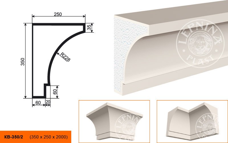 Заказать Потолочный плинтус LepninaPlast КВ-350/2 350х250х2000 мм из полистирола с покрытием белый 