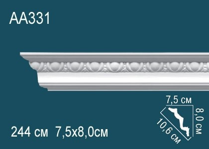 Потолочный плинтус полиуретановый с орнаментом Перфект AA331 80х106х75 мм 244 см белый