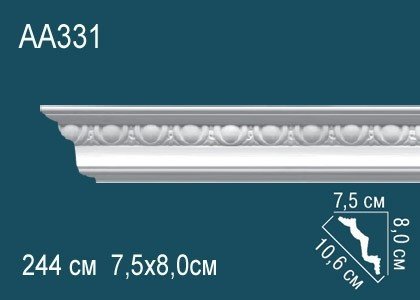 Потолочный плинтус полиуретановый с орнаментом Перфект AA331 80х106х75 мм 244 см белый