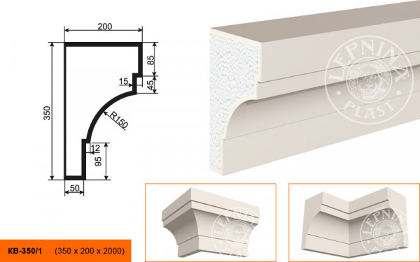 Потолочный плинтус LepninaPlast КВ-350/1 350х200х2000 мм из полистирола с покрытием белый