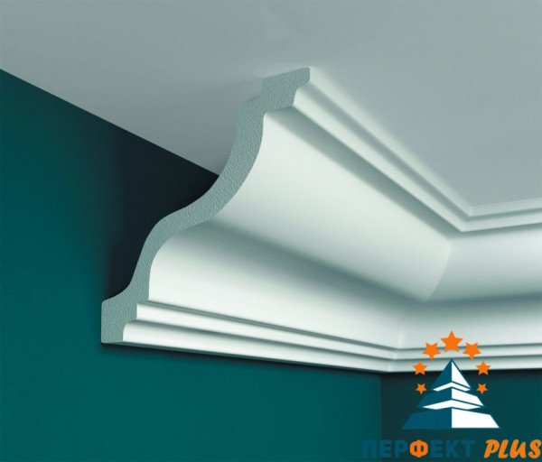 Потолочный плинтус Перфект Плюс P03 114 мм 200 см белый из ударопрочного полимера